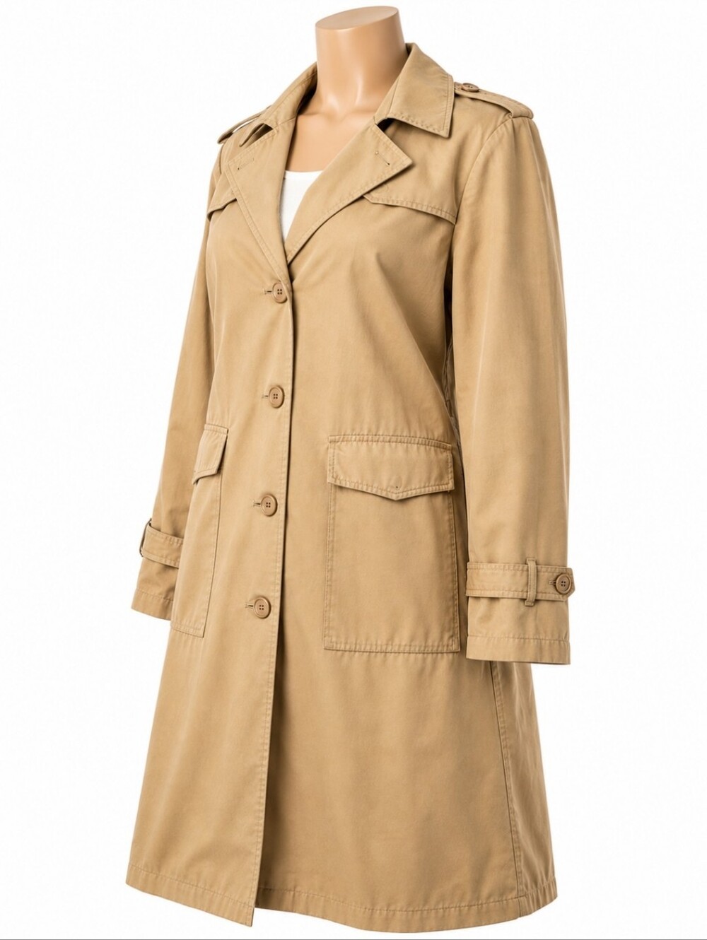 Dino Ricco VTG Hong Kong Trench Coat Women SzM Fit Tan Khaki Canvas  Duster Y2k